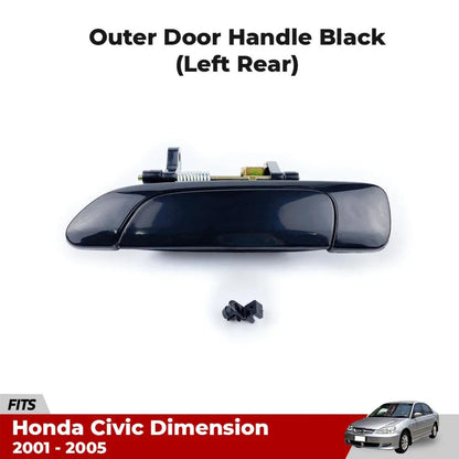 Outer Door Handle Black Rear LH Fits Honda Civic Dimension Eu Ep Em 2001-05 D11