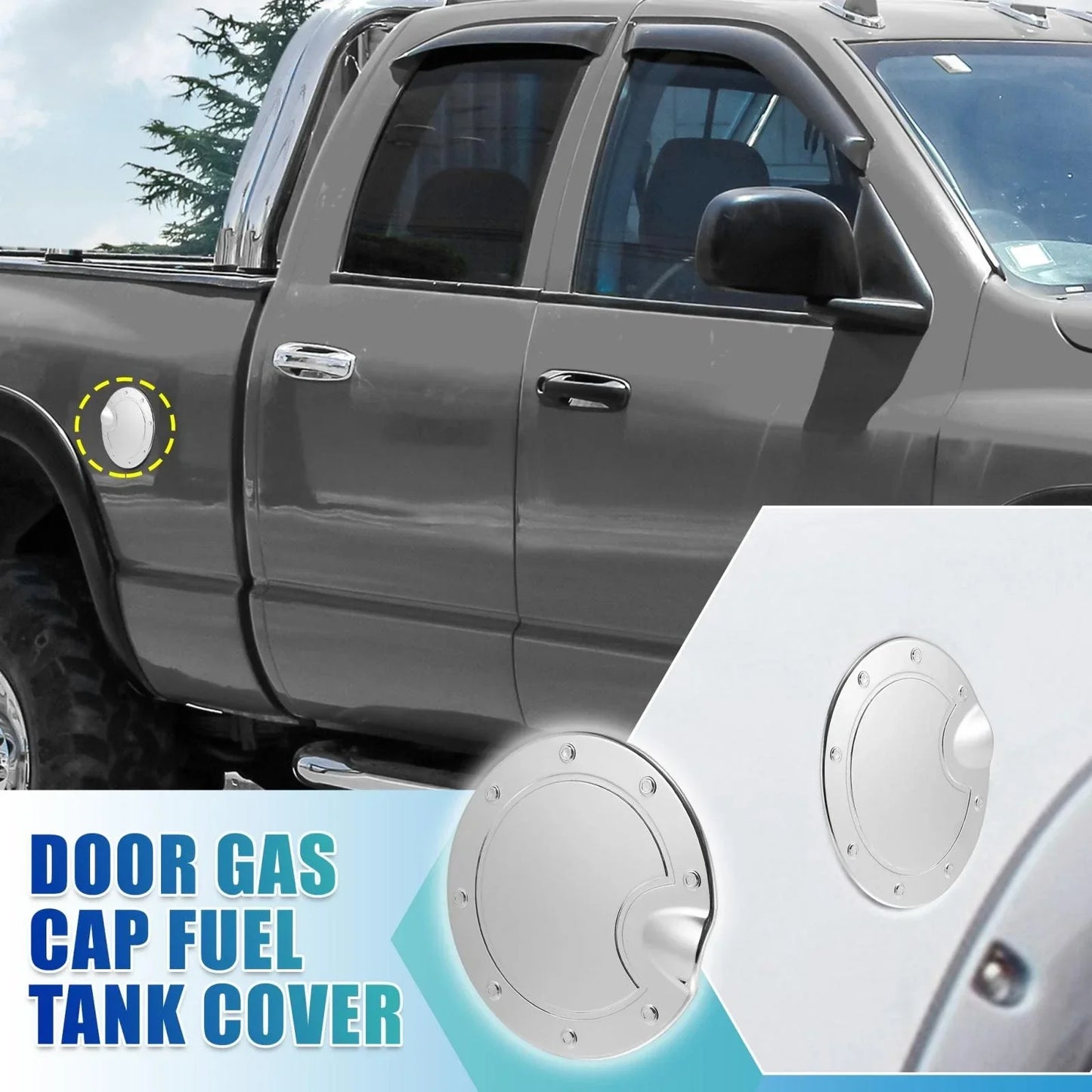 Silver Tone Fuel Tank Cover Door Cap for Dodge Ram (2010-2017)