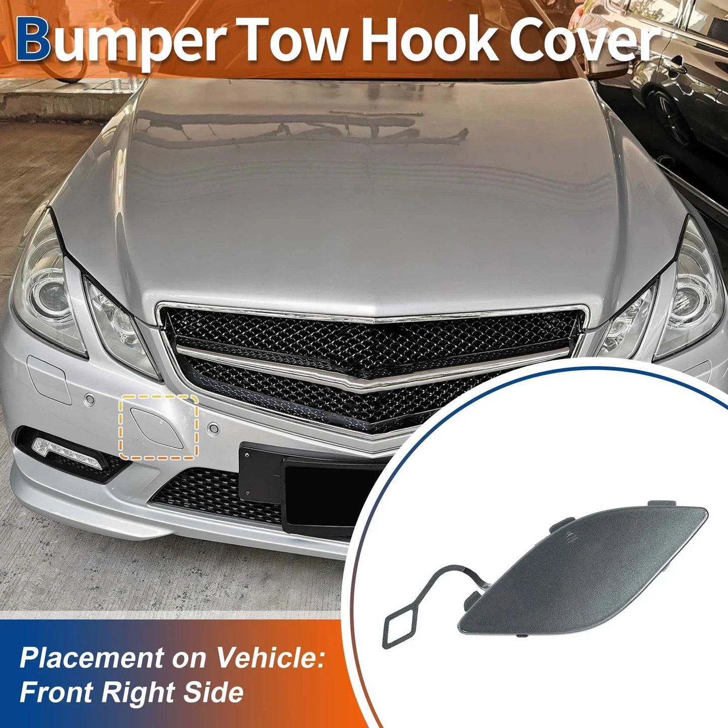 Front Car Bumper Tow Hook Cover for Mercedes-Benz E350 (2010-2014) Grey