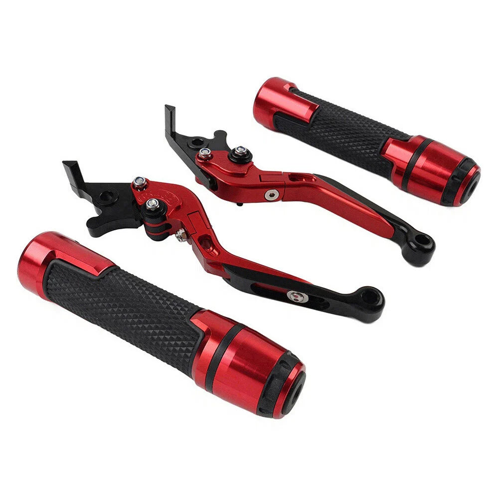 Red Extendable Brake Clutch Levers & Handlebar Grips for Kawasaki ZX1400 (2006-2023)