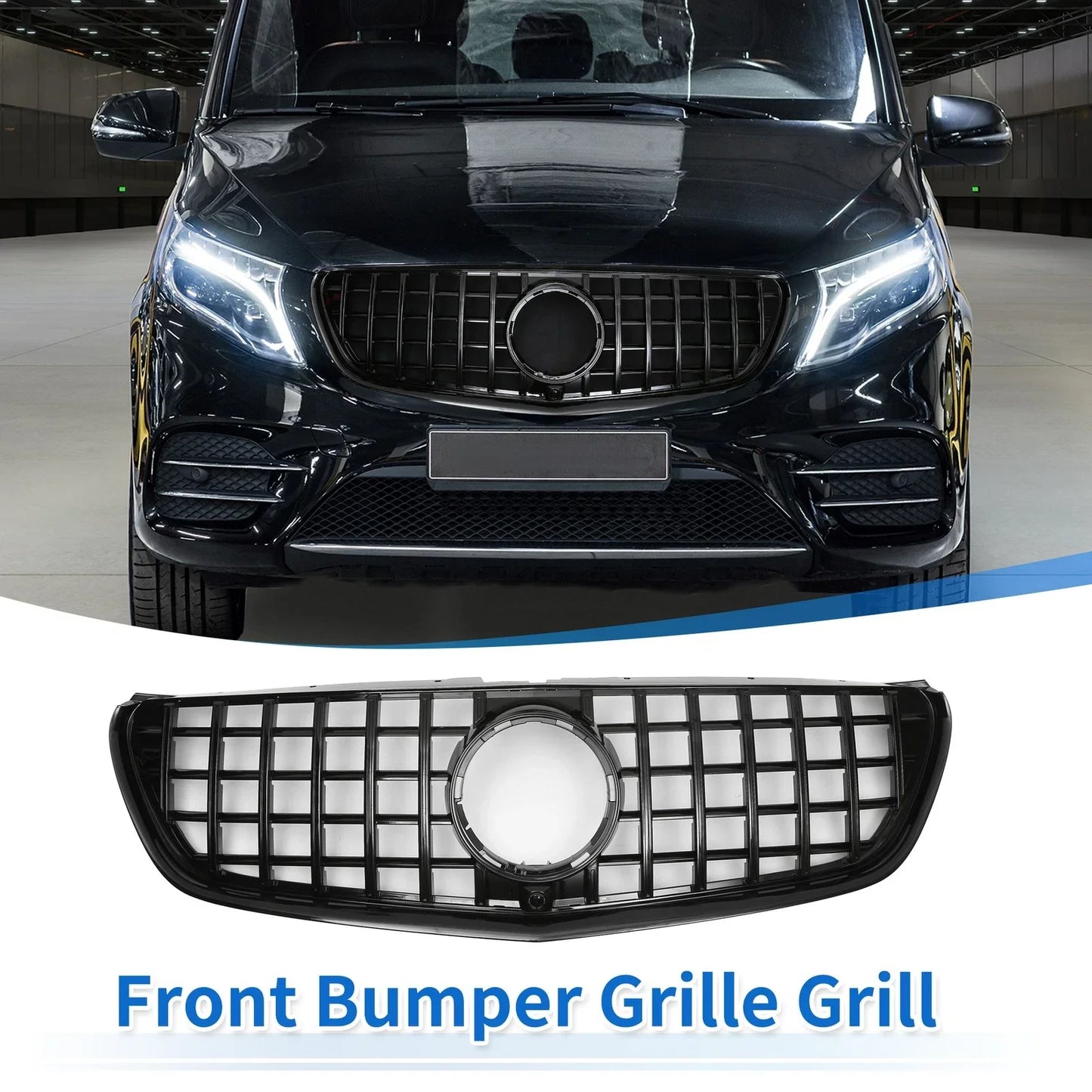 Front Upper Bumper Grille for Mercedes-Benz V-Class W477A (2020) Glossy Black