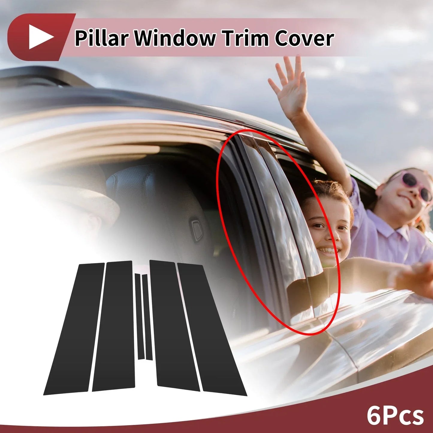 Black Door Pillar Window Trim 6 x Pcs for Lexus ES (2018-2025)