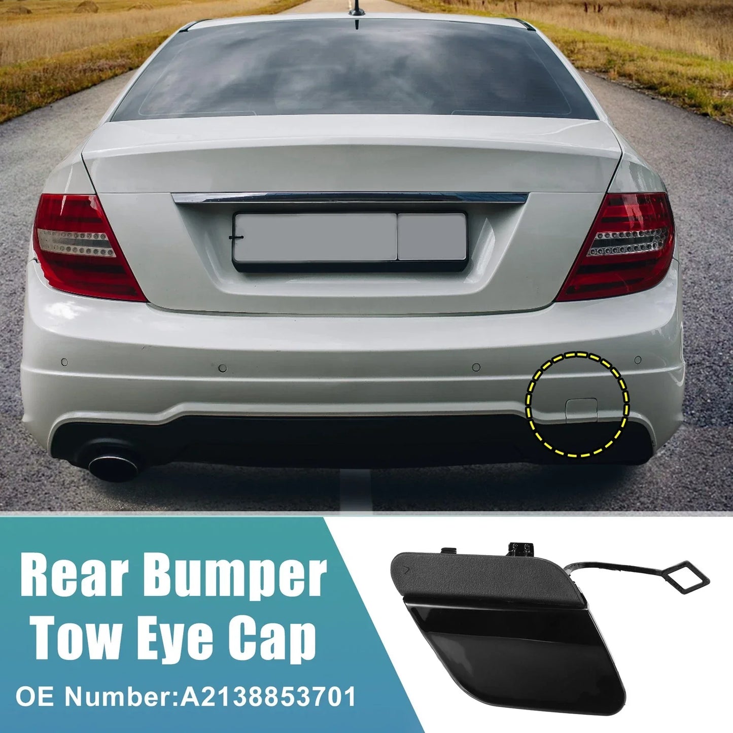 Rear Bumper Tow Hook Cover for Mercedes E-Class (2017-2023) Glossy Black