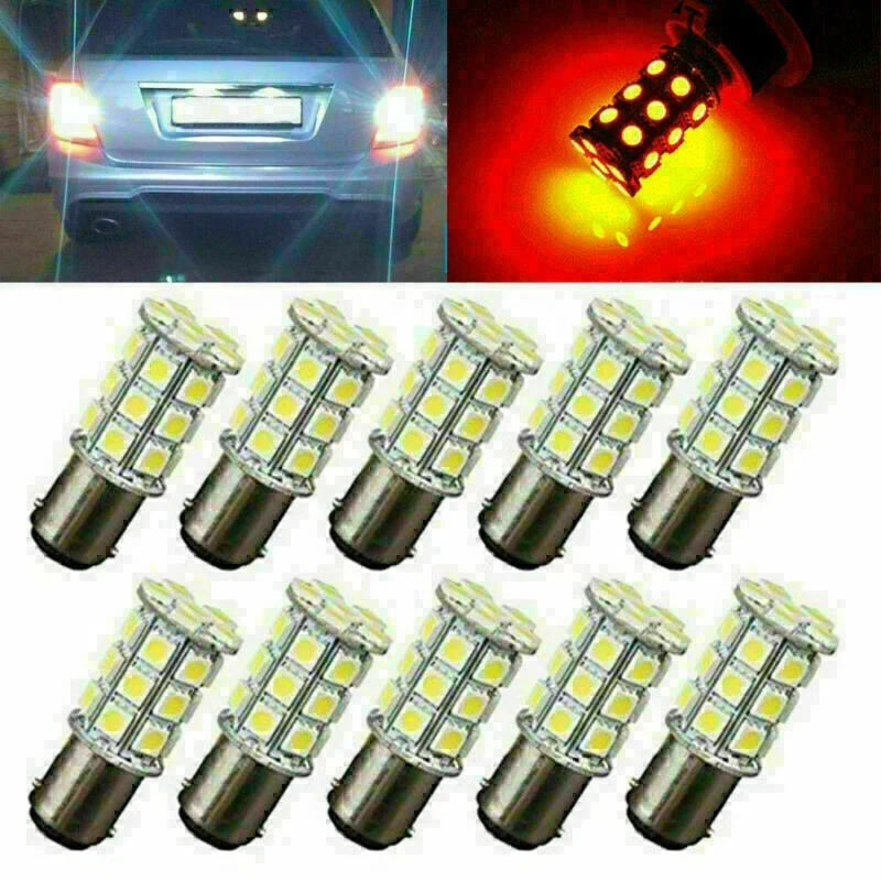 10 x CE BA15D 27SMD Red RV Marine Boat Trailer Light Bulbs