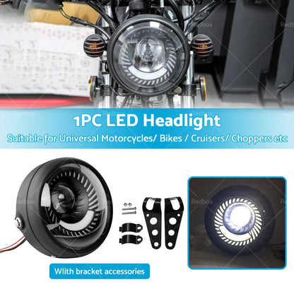 6.5" LED Headlight & Spiral Side Mount Bracket for Cafe Racer Motorcycle