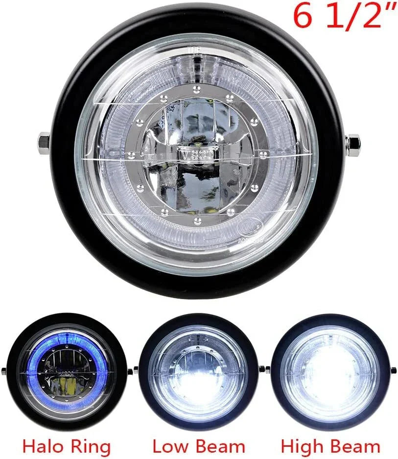 High Power 7" LED Headlight + Mesh Cover + Bracket for Retro Motorcycle