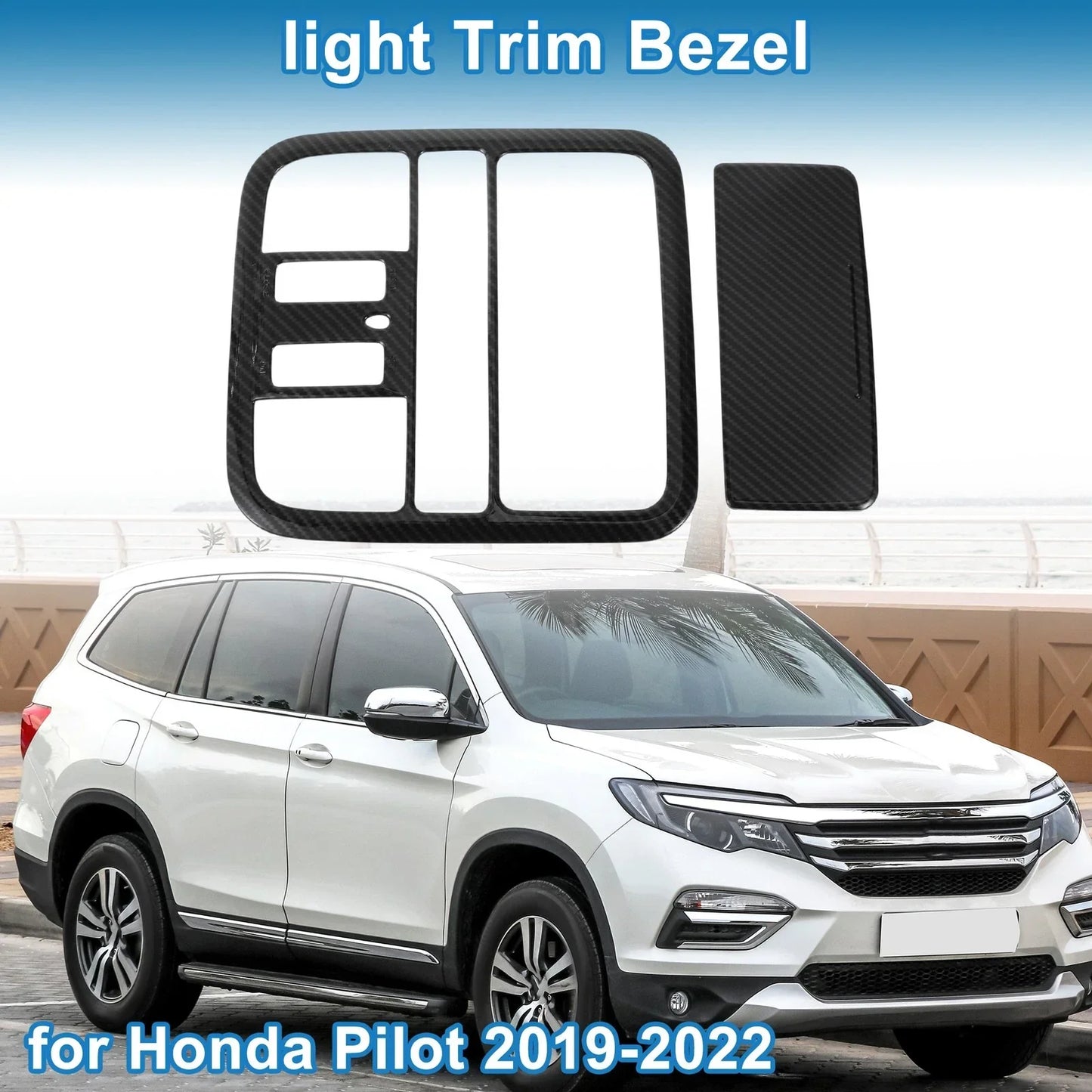 Front Row Headlight Trim Bezel for Honda Pilot 2019-2022 Carbon Fiber Black