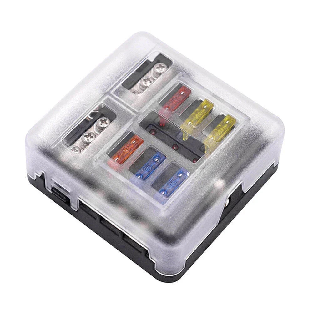 6-Way Blade Fuse Box Block Holder with LED Indicator for Marine RVs Boats