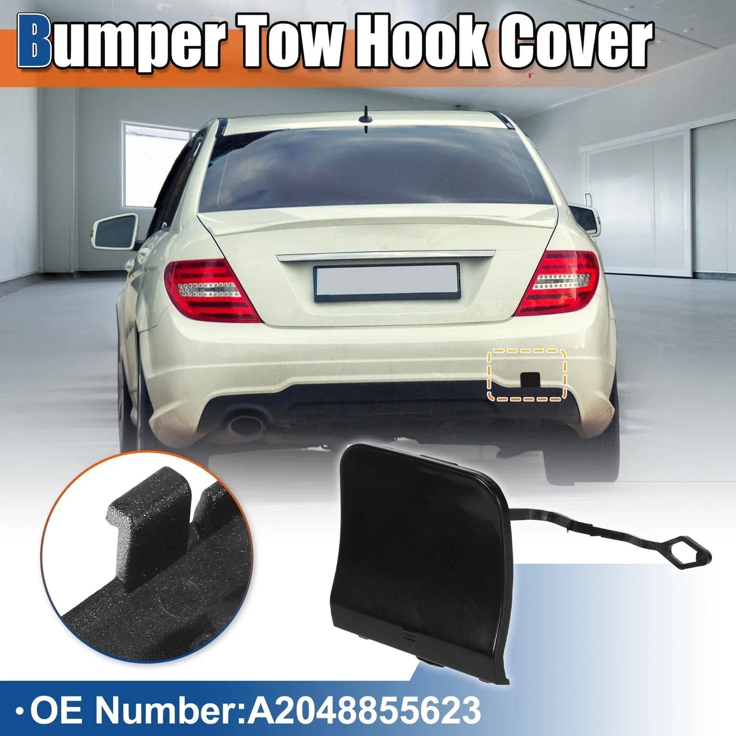 Rear Tow Hook Cover for Mercedes-Benz C-Class (2015-2021) Black