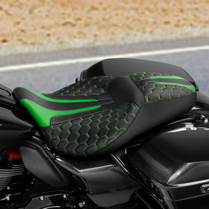Black Green Driver Passenger Seat for Harley Touring Street Road Glide (09-23)