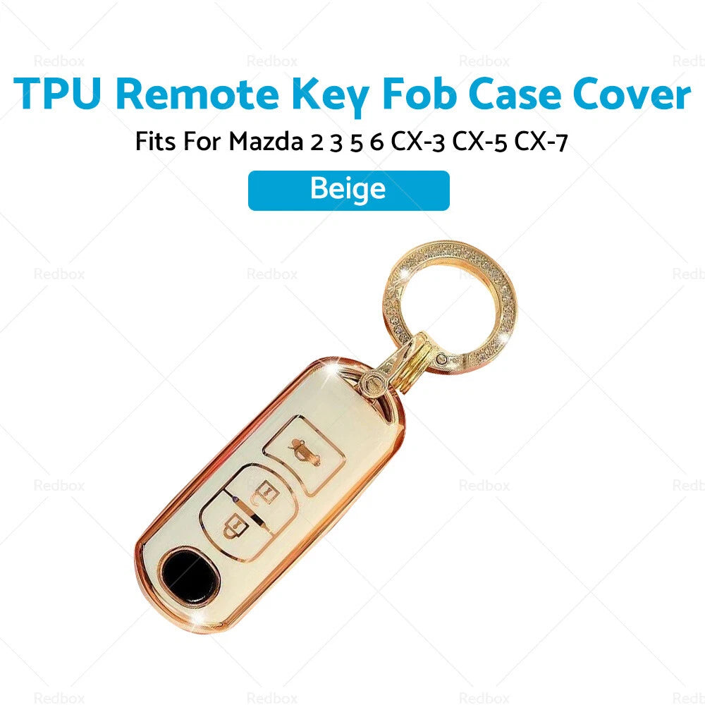 Beige TPU Remote Key Fob Case Cover for Mazda 2 3 5 6 CX-3 CX-5 CX-7 (2003-2023)