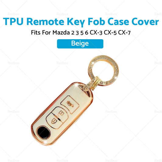 Beige TPU Remote Key Fob Case Cover for Mazda 2 3 5 6 CX-3 CX-5 CX-7 (2003-2023)