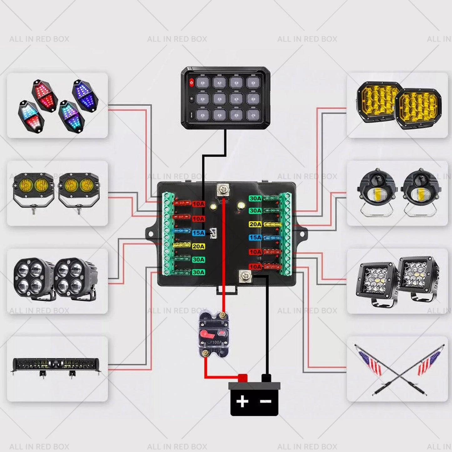 12 Gang LED Control Panel 12V 24V 100A for Truck SUV UTE