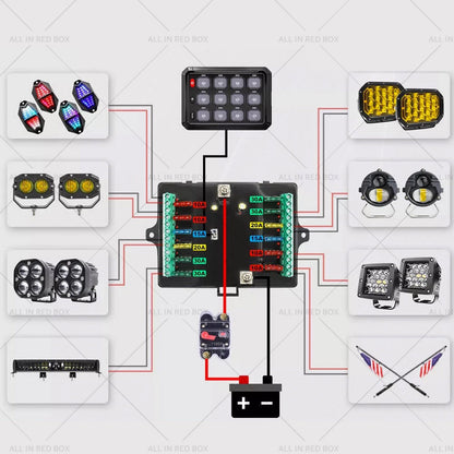 12 Gang LED Control Panel 12V 24V 100A for Truck SUV UTE