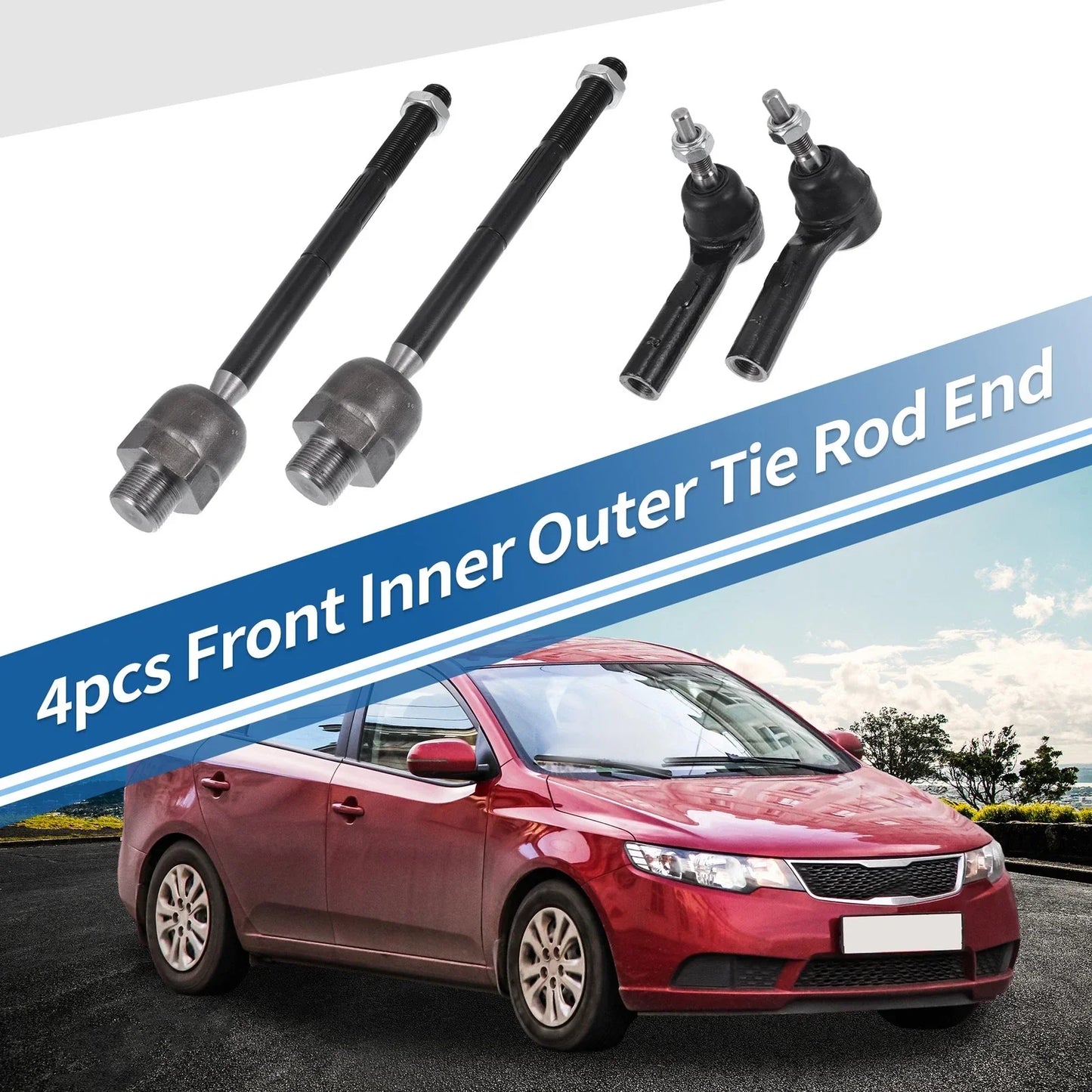 4pcs Front Inner Outer Tie Rod Ends for Dodge Dakota (2000-2004) 4WD