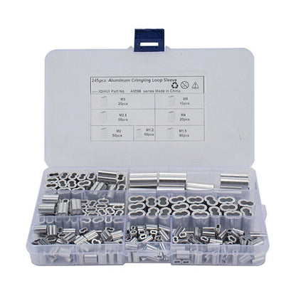 Wire Rope & Cable Line End Kit 7 Size Double Barrel Crimping Loop 245Pcs