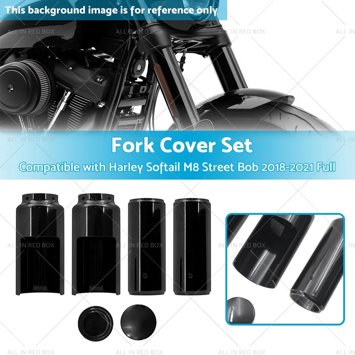 Black Fork Cover Set for Harley Softail M8 Street Bob (2018-2022)