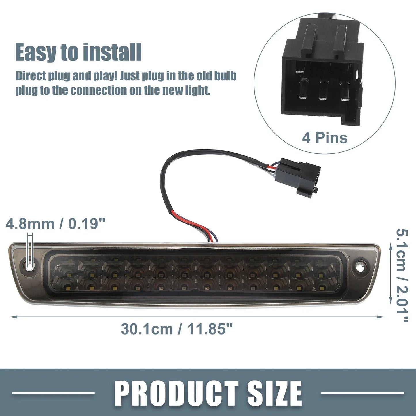 High Mount Stop Light for Dodge - Chrome Tone Housing Smoked Lens (2006-2010)
