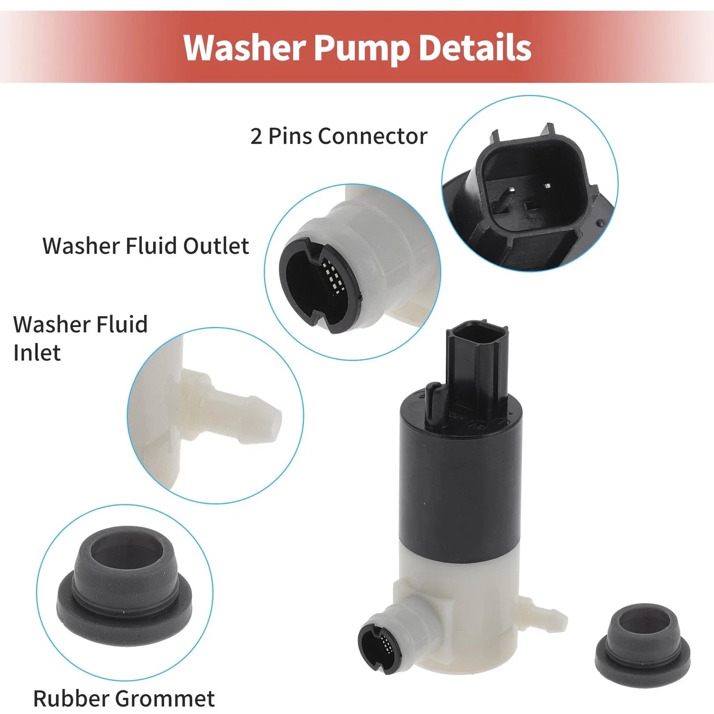 Windshield Washer Pump w/Grommet for Dodge Neon (2000-2005)