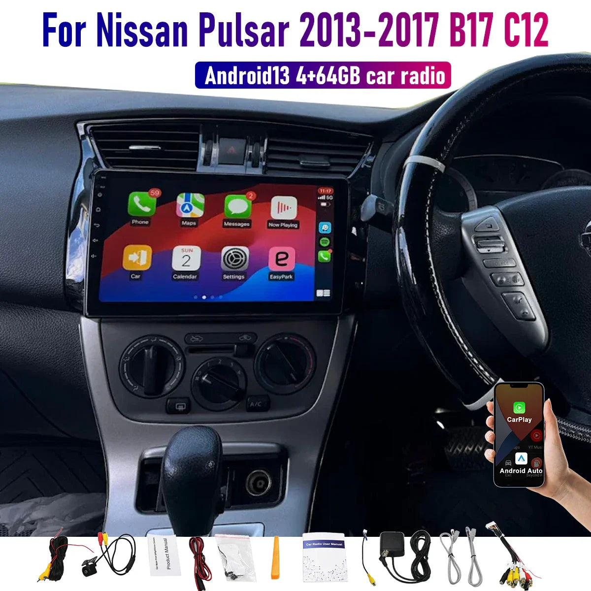 10" Wireless CarPlay Android Auto Head Unit for Nissan Pulsar (2013-2017)