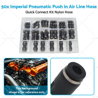 50x Pneumatic Push-in Air Line Quick Connect Kit for Imperial Hose