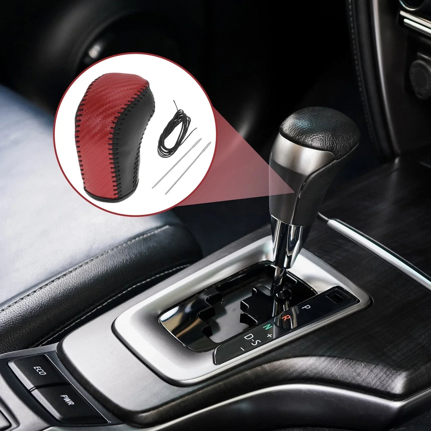 Gear Shift Knob Cover for Hyundai Tucson 2015-2018 Black Red Faux Leather