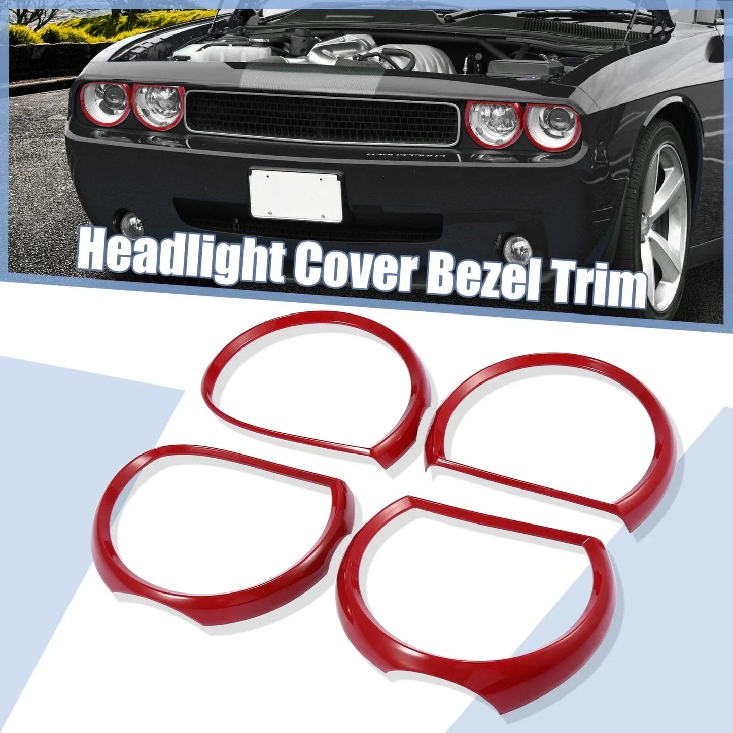 4 x Red Headlight Cover Decor Rings for Dodge Challenger (2015-2021)