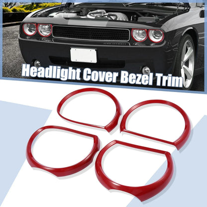 4 x Red Headlight Cover Decor Rings for Dodge Challenger (2015-2021)