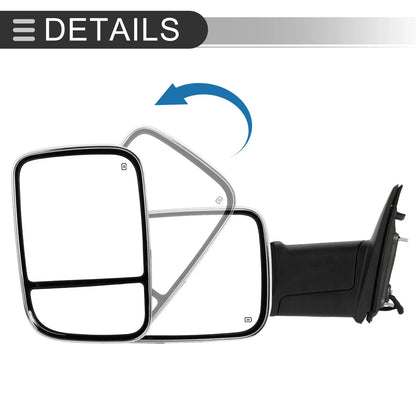 Tow Mirrors for Dodge Ram 1500 2500 2009-2018 with Lights - Silver Tone 2 x