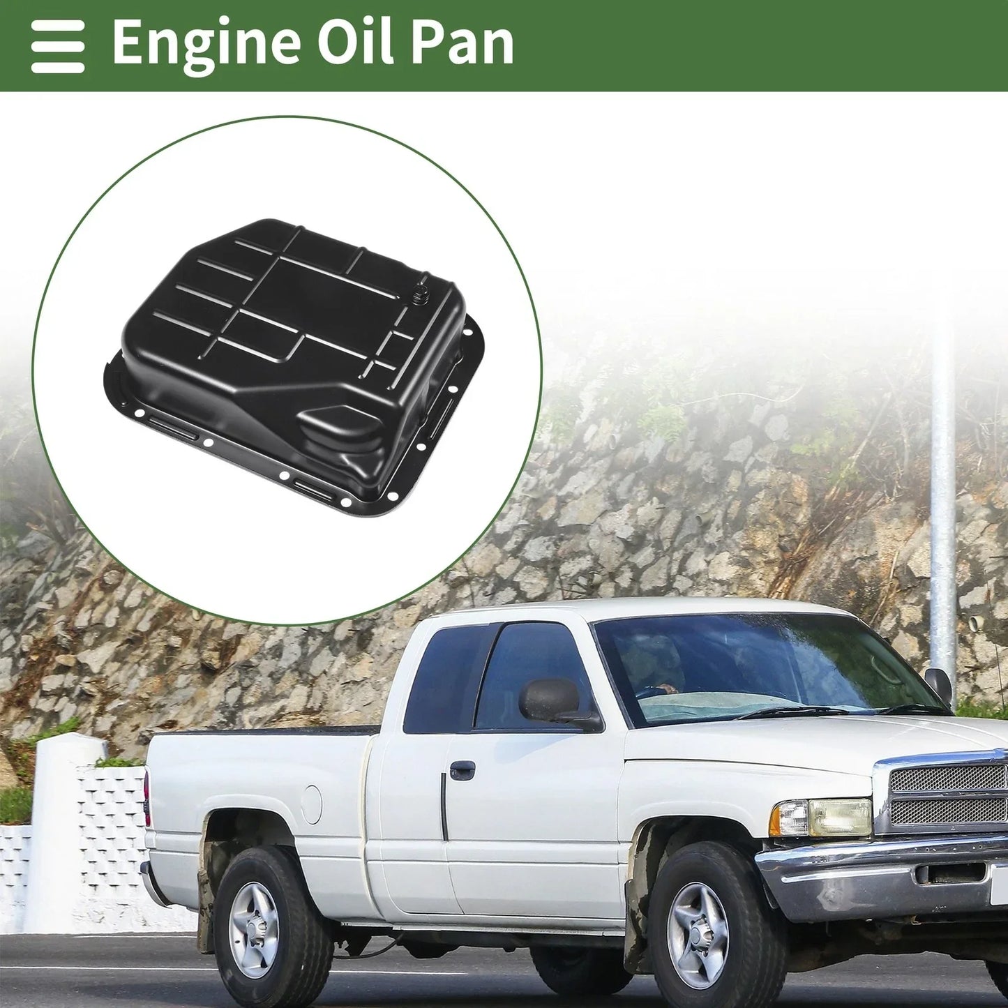 Engine Oil Pan for Dodge Ram 1500 1996-2001 - 1 x No.52118779AB, Iron Black
