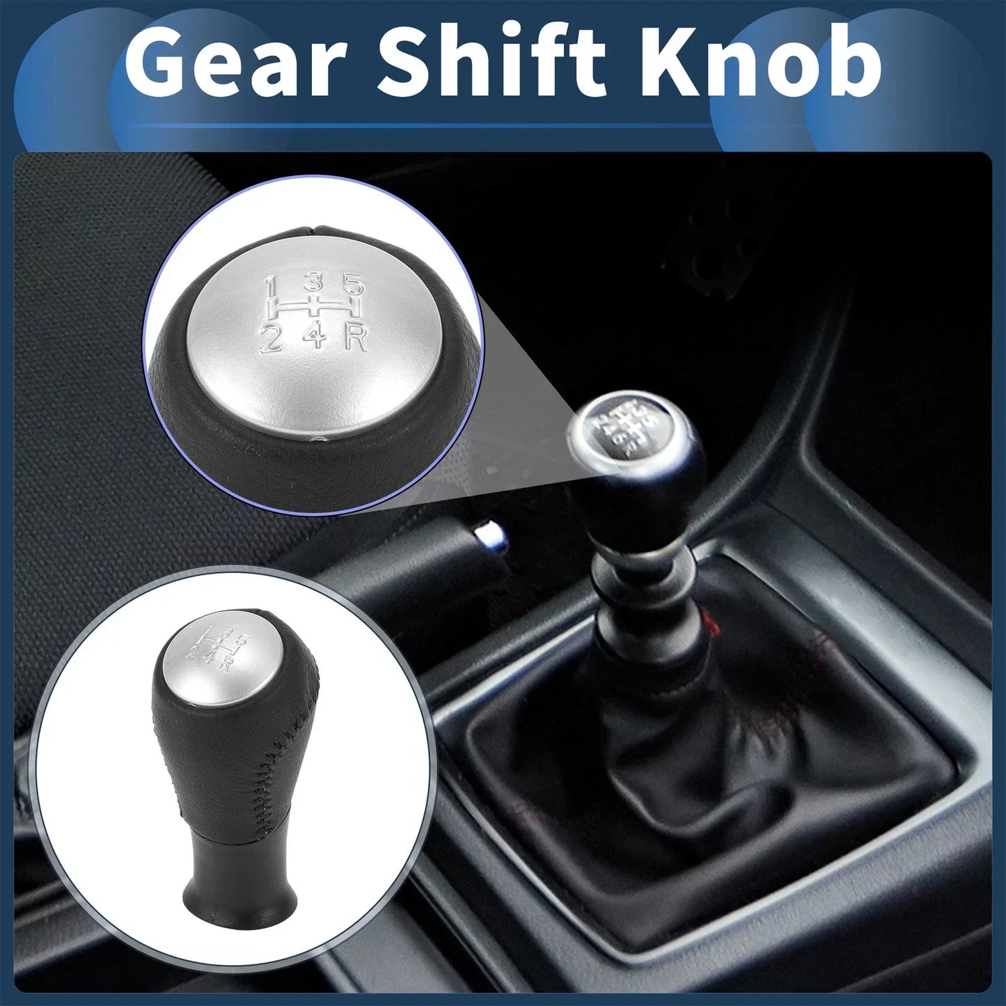 5 Speed Gear Shift Knob for Honda Accord (2003-2008) - Plastic Black Silver Tone