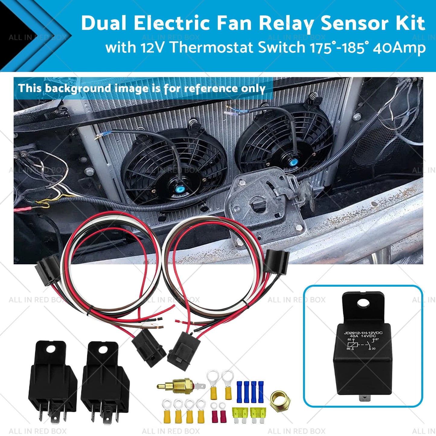 Dual Electric Fan Relay Sensor Kit 12V Thermostat Switch 175°-185° 40Amp