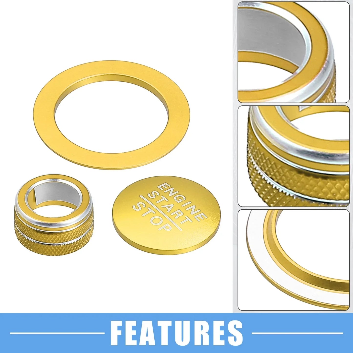 3 x Media Audio Volume Switch Knob Covers for Honda Civic (2022-2023) Gold Tone