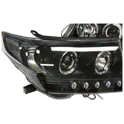 2 x Headlights for Toyota Landcruiser 200 Series Angel Eye Projector BLACK