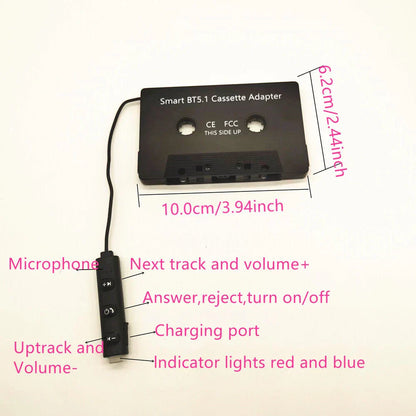 Bluetooth 5.1 Cassette Converter for Car Stereo Audio Adapter