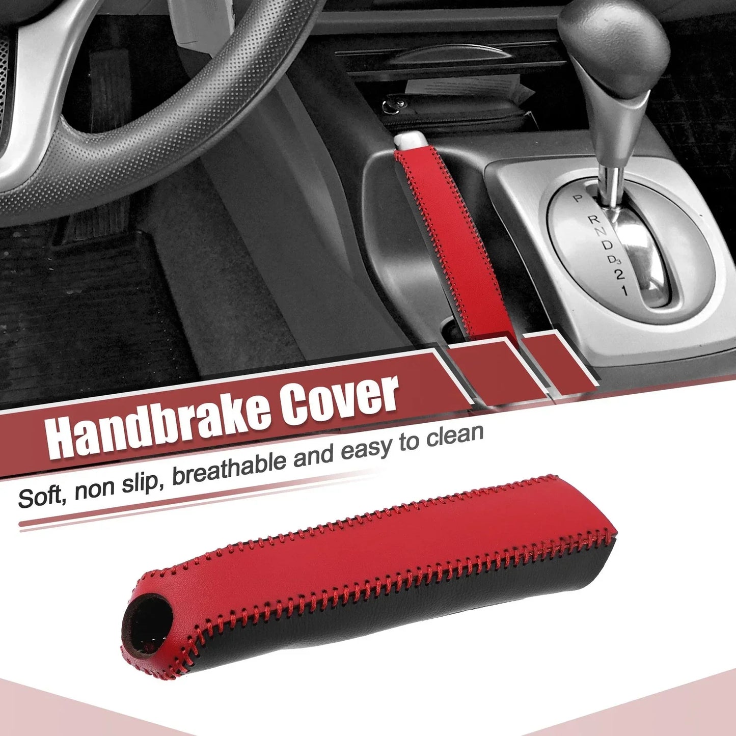 Faux Leather Handbrake Cover for Honda Civic 2006-2011 Black Red