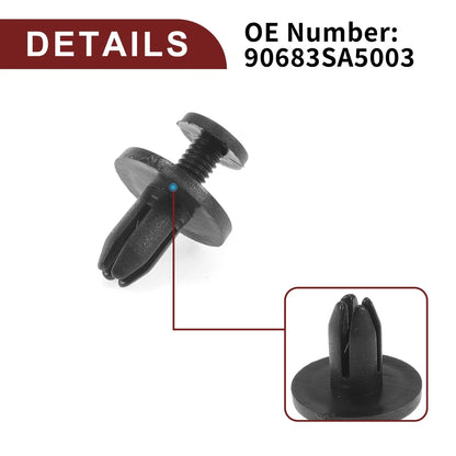 Front Fender Skirt Clips for Honda Prelude 1992-1996 2.2L 2.3L Black 100 Pcs
