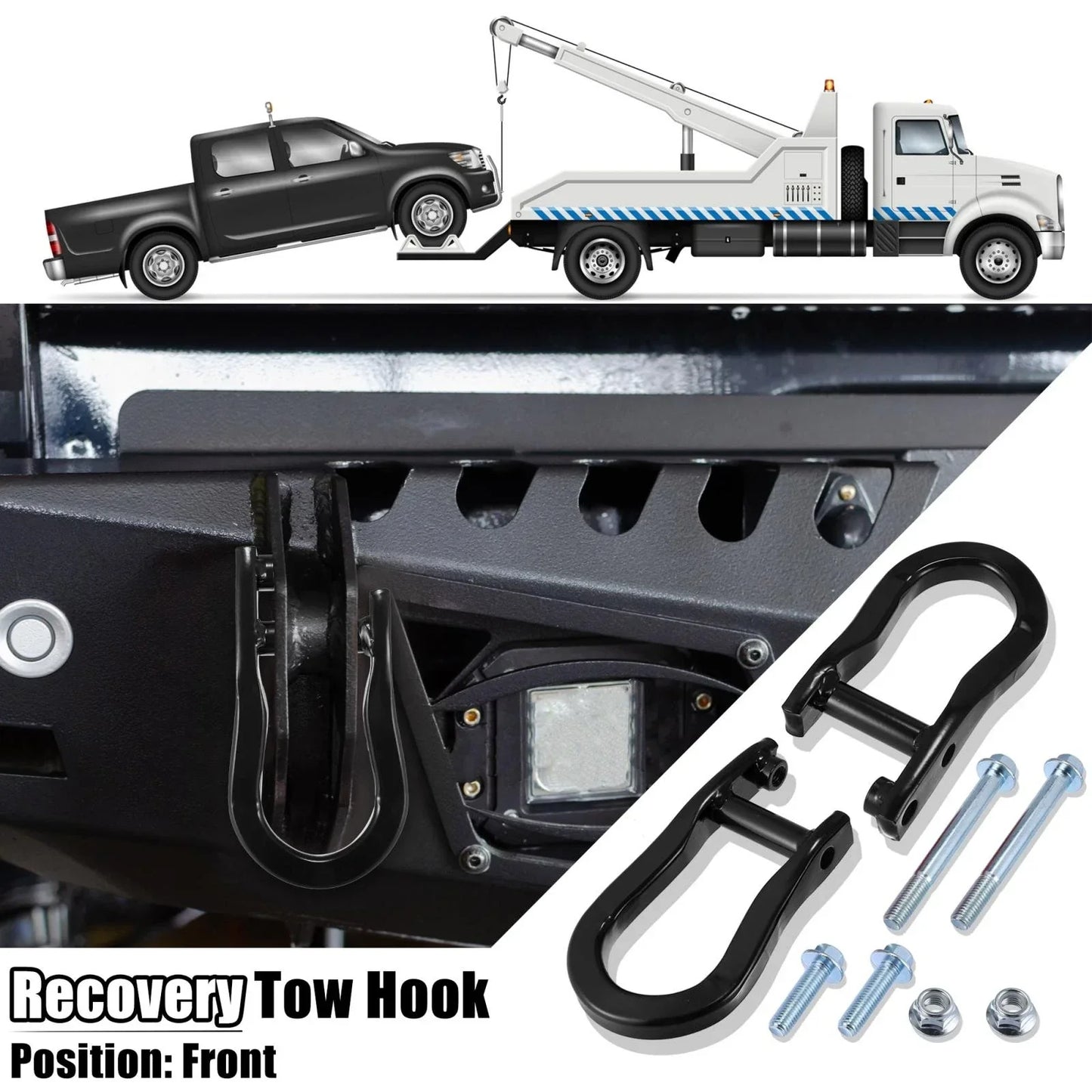Front Recovery Tow Hook Kit for Chevy Silverado 1500 & GMC Sierra 1500 (2014-2023)
