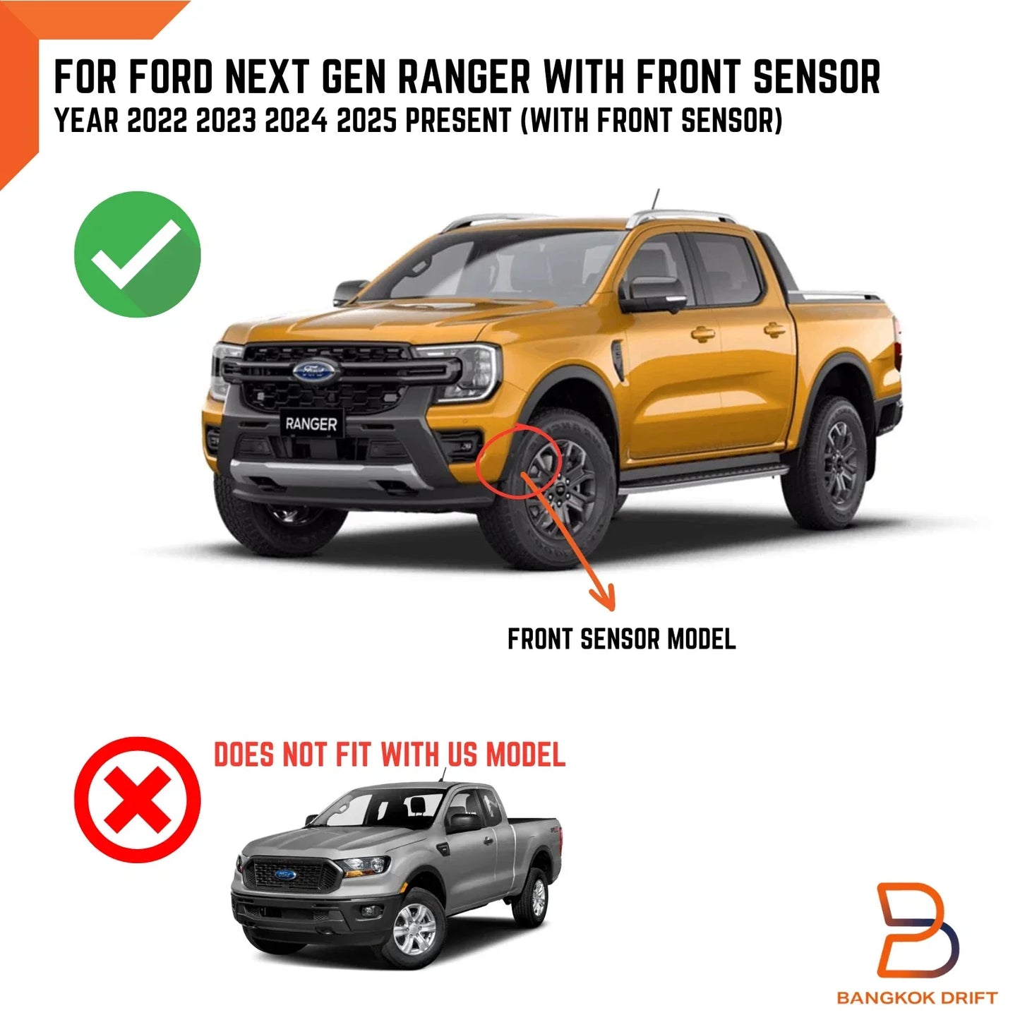 Raptor Style Fender Flares for Ford Ranger PY Ute Front Sensor (2022-2025)