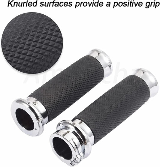25mm Chrome Handlebar Hand Grips for Harley Sportster, Dyna, Softail (2004-2023)