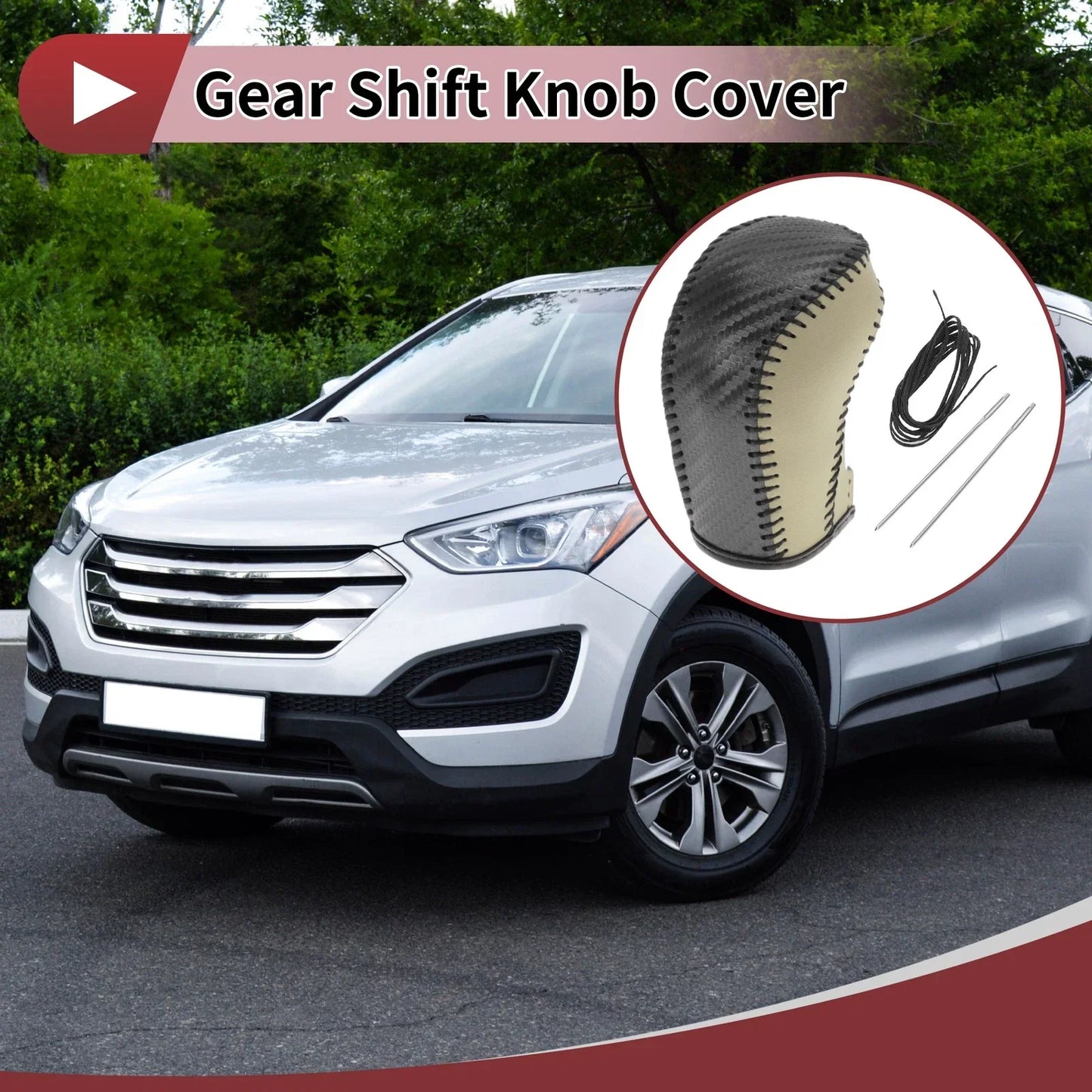 Car Gear Shift Knob Cover for Hyundai Tucson (2015-2018) - 1 x Black Beige