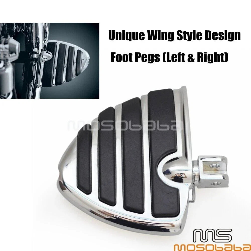 Chrome Wing Style Foot Pegs for Suzuki Boulevard M50, M90 & Honda Gold Wing GL1800 (2006-2023)