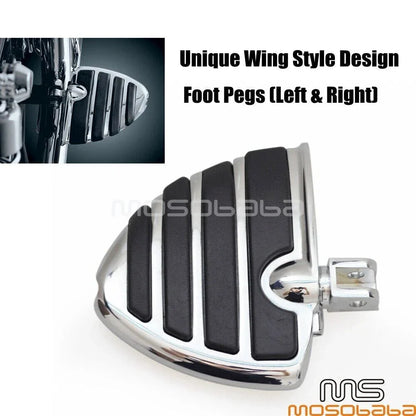 Chrome Wing Style Foot Pegs for Suzuki Boulevard M50, M90 & Honda Gold Wing GL1800 (2006-2023)