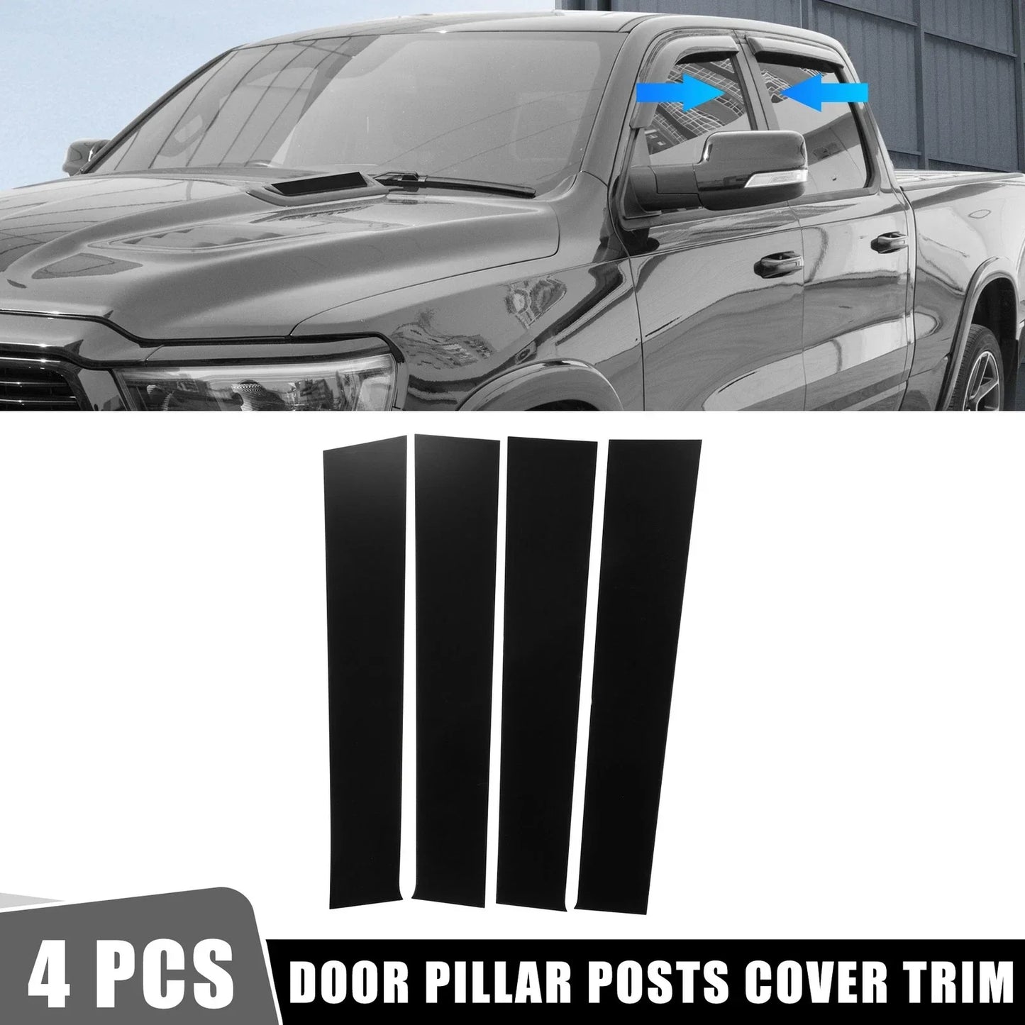 4 x Car Door Cover Trim Pillar Post Stickers for Dodge Ram (2010-2023)