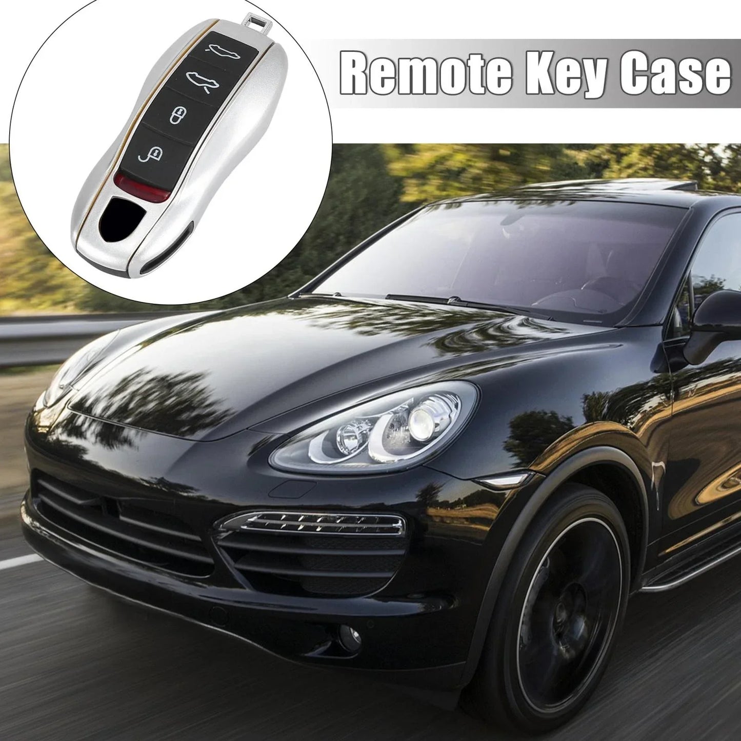 Silver Tone Car Remote Key Cover Fob Case for Porsche Cayenne, Panamera (2003-2023)