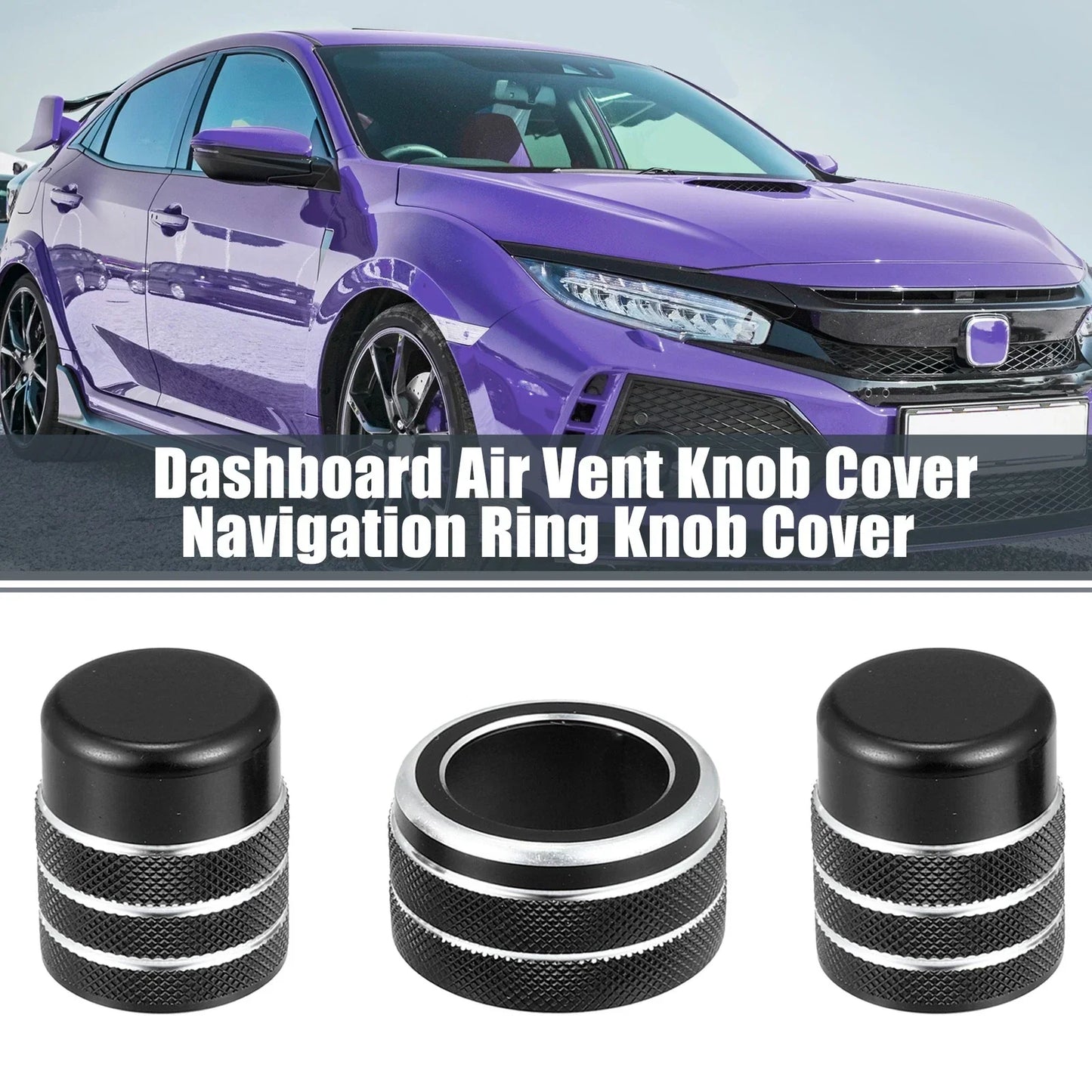 5 x Black Air Vent Knob Trim Covers with GPS Navigation for Honda Civic (2022)