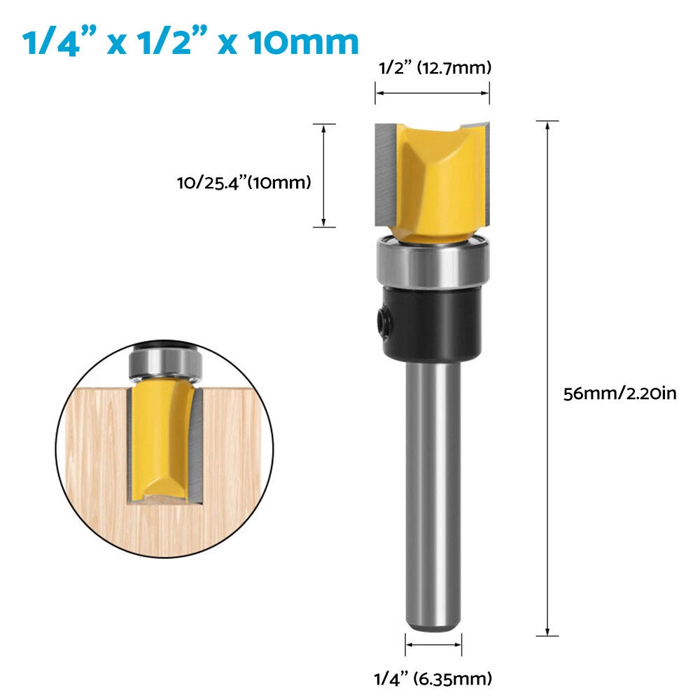 4pcs Milling Cutter Kit 1/4" Shank Flush Trim Router Bits for Woodworking