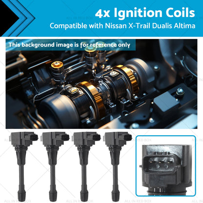 4 x Ignition Coils for Nissan X-Trail, Dualis, Altima, Navara (2001-2023)