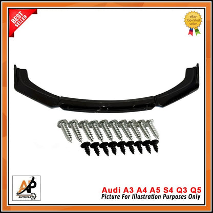 Gloss Black Front Bumper Lip Spoiler Kit for Audi A3 A4 A5 S4 Q3 Q5 (2008–2024)