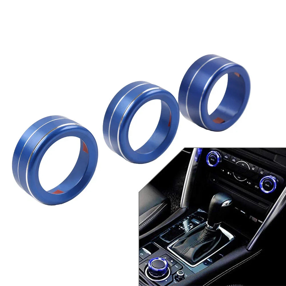 Blue AC Climate Control Knob Ring Covers for Mazda 3, CX-5 (2014-2019)